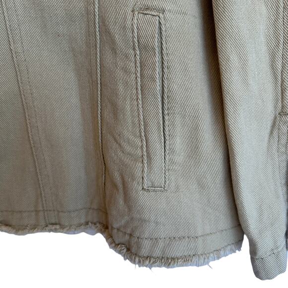 Suzanne Betro Denim Jacket Women Plus SZ 4X Khaki Chambray Beige Classic Frayed - Picture 5 of 16